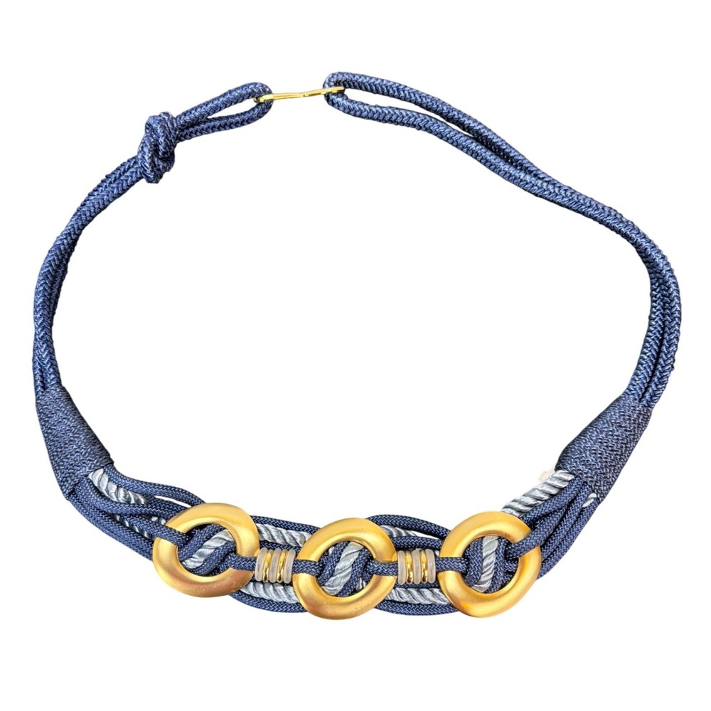 Susan Graver Navy Blue Rope Belt with Gold Ring Hardware Size XL Vintage QVC Y2K
